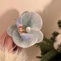 Pale green and purple orchid flower hair clip with a centered white pearl inlay - Matcha Green