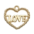 Goldener Herzanhänger mit gedrehtem Rand und LOVE-Schriftzug für DIY-Schmuck - 1 Stück Herz Hohles LOVE 15x14mm