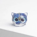 Blue resin owl ornament with natural crystal stones and large black eyes - Lapis Lazuli