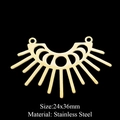 Macro view of 24x36mm golden sunburst stainless steel pendant detail on black background - Crescent Radiance Style (LA411) / 5 Pieces / Gold