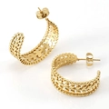 Golden stainless steel wheat ear hollow hoop earrings with intricate leaf and bead details - Gold