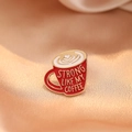 Creative coffee cup enamel brooch with heart latte art and strong like my coffee text - Red Coffee Cup