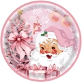 Set festa di Natale rosa con Babbo Natale e albero festivo su piatti di carta rotondi - Piatto di carta di Natale rosa piccolo