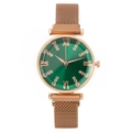 Women's fashion quartz watch with green sunray dial and rose gold magnetic mesh band - Green