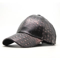 Gorra de béisbol de cuero PU negro con puntos de cobre y visera curvada - Negro Bronce(03)