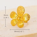 Macro dell'anello a farfalla in oro 18k con petali testurizzati e misure indicate - Anello a Fiore / Oro