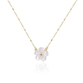 Gouden kralenketting met hanger van witte schelpenbloem en gepolijste 18K gouden finish - Goud