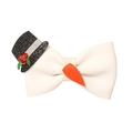 Christmas snowman hair clip featuring white faux leather bow and black glitter top hat - Christmas Hat White Bow
