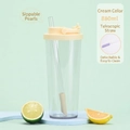 880ml cream Tritan straw cup for bubble tea with retractable straw and handle - Cream