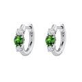 Silver hoop earrings with vibrant green center zircon and white crystal accents - Green (White Gold)
