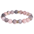 Pink zebra stone beaded bracelet with gold rhinestone spacers and 8mm marble beads - 10mm Pink Zebra Jasper Bracelet