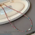 Pink natural stone beaded necklace with turquoise spacers and 5cm extension chain - Turquoise Rhodochrosite Necklace XL0700