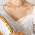 French vintage 18k gold plated tennis necklace with colorful zircon gemstones for women - Multi-color Zirconia Necklace / Gold