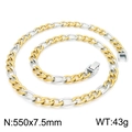 Collier maille Figaro bicolore or et argent, largeur 7,5 mm, longueur 550 mm en acier - Collier Figaro Bicolore 3:1 (KN225213-Z)