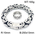 Set bracciale e anello a catena bizantina in acciaio inossidabile argento stile hip hop - Taglia 9 / Anello+Bracciale (Stile Spesso) / Color Acciaio