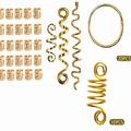 Golden ethnic hair braid rings and spiral stone pendants set with 20PCS ring cuffs - 58Pcs Gold Set