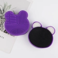 Purple bear-shaped silicone makeup brush cleaner with drying sponge and texture pads - Little Bear Dry Cleaning Sponge Pad / Purple