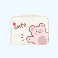 Cute beige cartoon bear travel makeup bag with large capacity and portable handle - Beige Bear