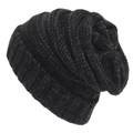 Close-up of dark grey knitted beanie showing thick textured vertical ribbed pattern - One Size / Black and Gray