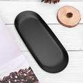 Elegant black oval stainless steel candle tray on a rustic wooden surface backdrop - Black Tray 23*9.5cm