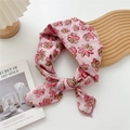Pink floral cotton linen square scarf with lace trim for women fashion accessories - Pink Multi-Petal Floral