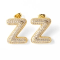Sparkling gold-plated stud earring in letter Z shape with white cubic zirconia stones - Letter Z