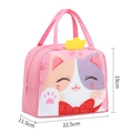 Pink insulated lunch bag with cartoon cat pattern and dimensions of 22.5x11.5x19cm - Pink Fortune Cat Zoo