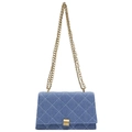 Blue denim quilted square bag with gold chain strap and metallic lock closure - Aqua