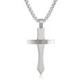 Polished silver stainless steel cross pendant necklace with box chain on white background - Steel Color Pendant (KP100347-KFC)
