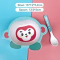 Bamboo fiber children's bowl and spoon set featuring a mint green monkey cartoon design - A023 Blue Monkey Bowl Spoon (340ML)