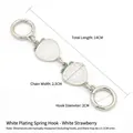 White strawberry charm chain with green leaves and round spring buckles for handbags - Silver Spring Buckle - White Strawberry