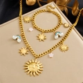 Set di gioielli in acciaio inossidabile dorato con ciondoli a sole e arcobaleno - Set di Collana e Bracciale