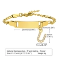 Gold IP plated stainless steel ID bracelet featuring an engraved plate and letter U charm - 12CM Letter U / Gold