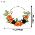 Halloween Mondkatze Kranz mit orangen Rosen und schwarzen Zweigen, 45cm Durchmesser - Eisenring Kürbis Rose Kranz (L2-26)