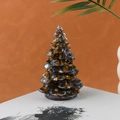 Mini sapin de Noël en pierre d'oeil de tigre avec résine pailletée bleue et dorée - 45 Œil de tigre + Paillettes