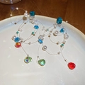 Detail view of ethnic fringe earrings with colorful gemstones and pearls on a ceramic dish - 11# Silver Earring Post Rhinestone Glass Pearl Tassel Studs (Multicolor)