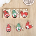 Wooden Christmas gnome hanging ornaments in red and green with festive rustic jute strings - Christmas Wood Style 3
