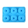 Blue 6-cavity food grade silicone donut mold for baking cookies and cakes on white background - Blue