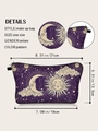 Purple tarot moon and sun celestial makeup bag with dimensions and zipper details - Purple Star Moon Tarot