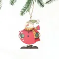 Ciondolo pupazzo di neve in legno rosso nordico per l'albero di Natale, 12cm x 7,5cm - Pupazzo di Neve Stile B (Cappello Verde Bastoncino di Zucchero)
