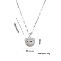 Sparkling pavé zircon bear pendant necklace on a lip chain with size specifications - Steel Color (884 Bear)