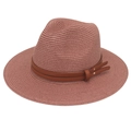 Breathable dusty rose straw panama hat featuring a stylish brown leather band with gold rivets - Dusty Pink