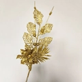Glittery gold artificial lily branch decoration with hollow leaves for Christmas tree decor - Gold