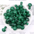 Green malachite mini mushroom stones with banded patterns for DIY garden decor - Malachite (Synthetic)