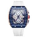 Orologio cronografo CURREN blu a forma di botte con cinturino in silicone bianco - Bianco Oro Rosa