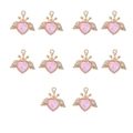 Dettaglio di 10 ciondoli a cuore rosa con ali dorate per la creazione di gioielli fai-da-te - 4# (Ali Oro Cuore Rosa) / 10 Pz/Sacchetto