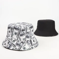Close-up of reversible bucket hat showing US dollar print and plain black side - M (56-58cm) / White