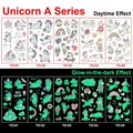 Luminous unicorn tattoo stickers for kids showing day and night glow effects - Luminous Unicorn Series A