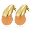 Chic orange resin teardrop earrings featuring polished gold-plated stainless steel posts - No.1 Teardrop Orange