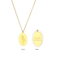 Irregular oval gold pendant necklace featuring August Gladiola flower engraving - August Gladiolus